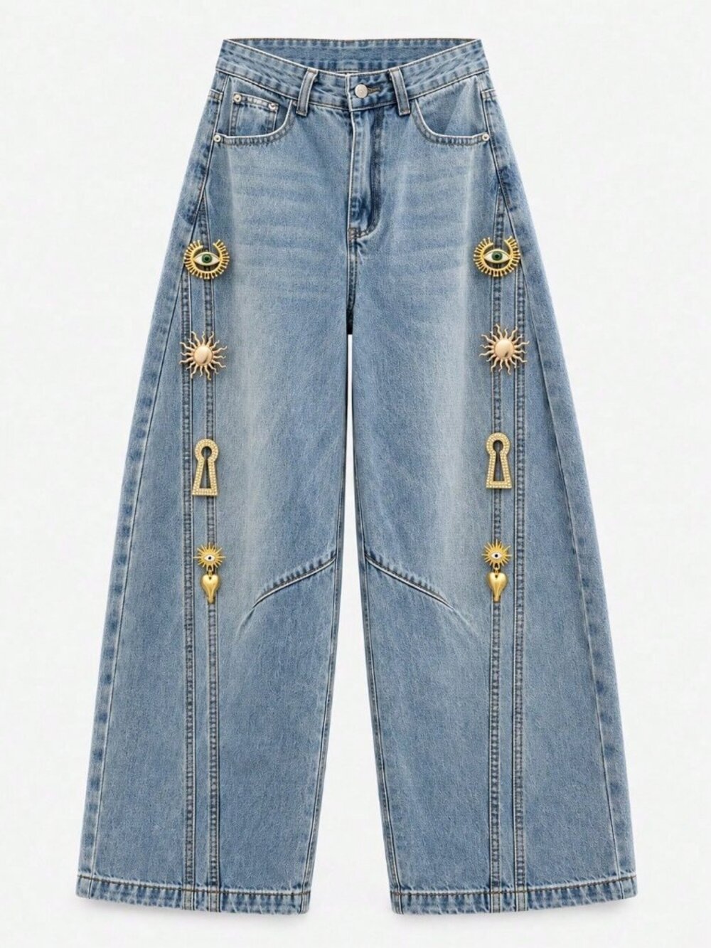 Blue Boho Women's Washed Exposed Seam Wide Leg Jeans